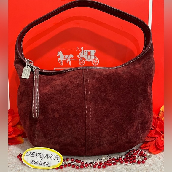COACH RARE! Vintage Ergo Suede Burgundy Leather Hobo Shoulder Bag 9920 - Picture 6 of 16